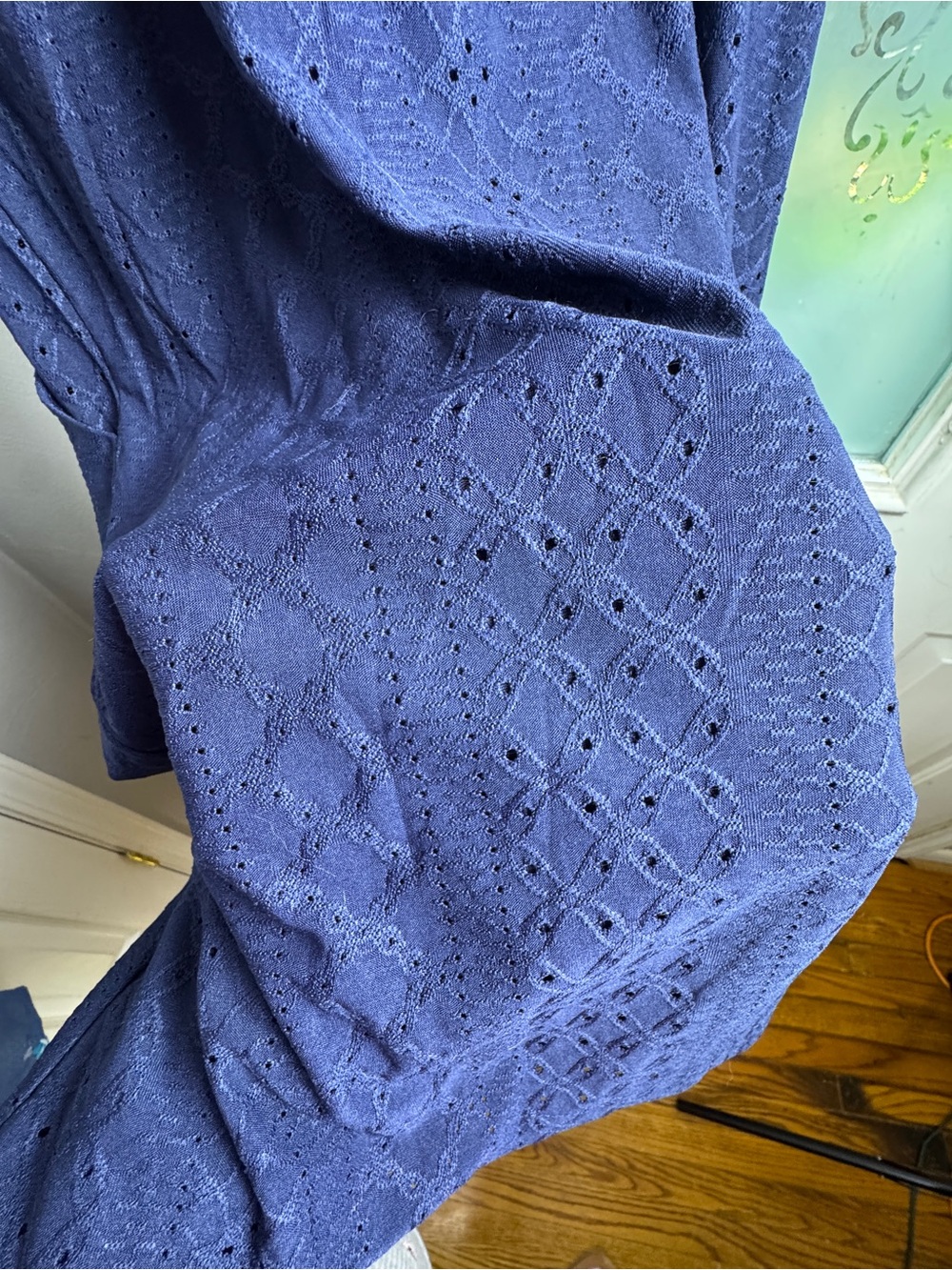 NWOT Navy Eyelet Swim Cover Up Dress Large Stretch Waist Pockets Beach Resort - Picture 6 of 7